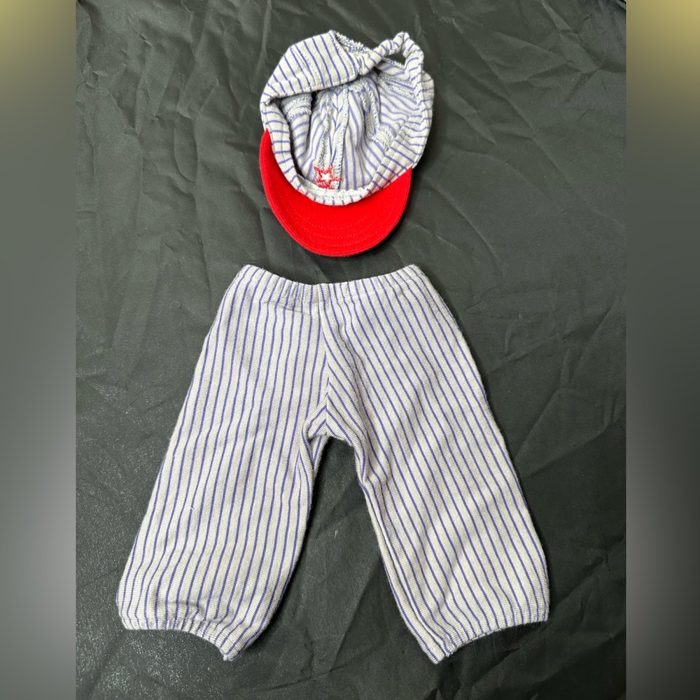American Girl Softball Blue/Grey striped Pants & Hat For 18" Doll